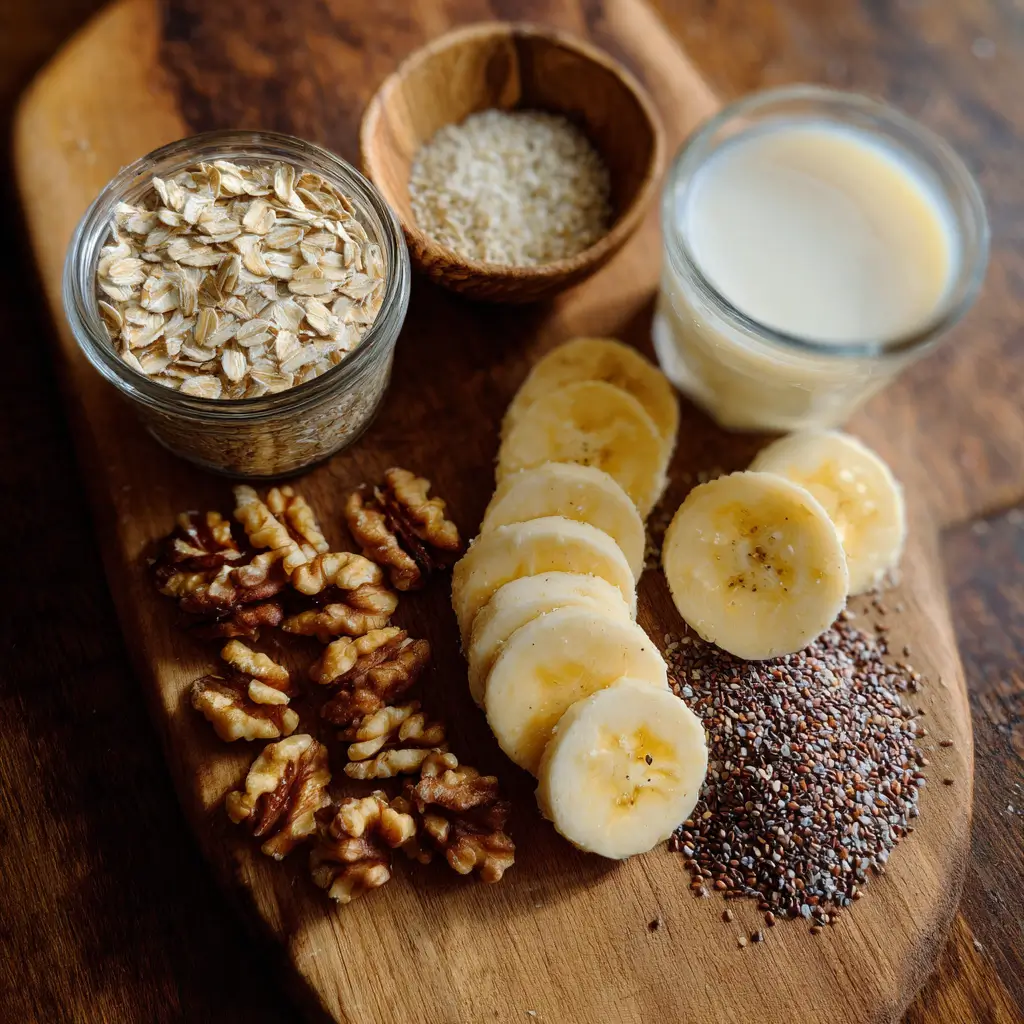 Overnight oats for cholesterol ingredients with nuts, seeds, and banana