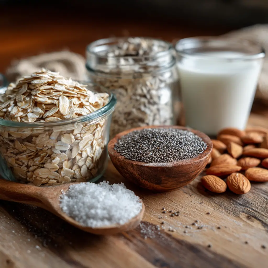 Overnight oats weight loss recipe ingredients on counter