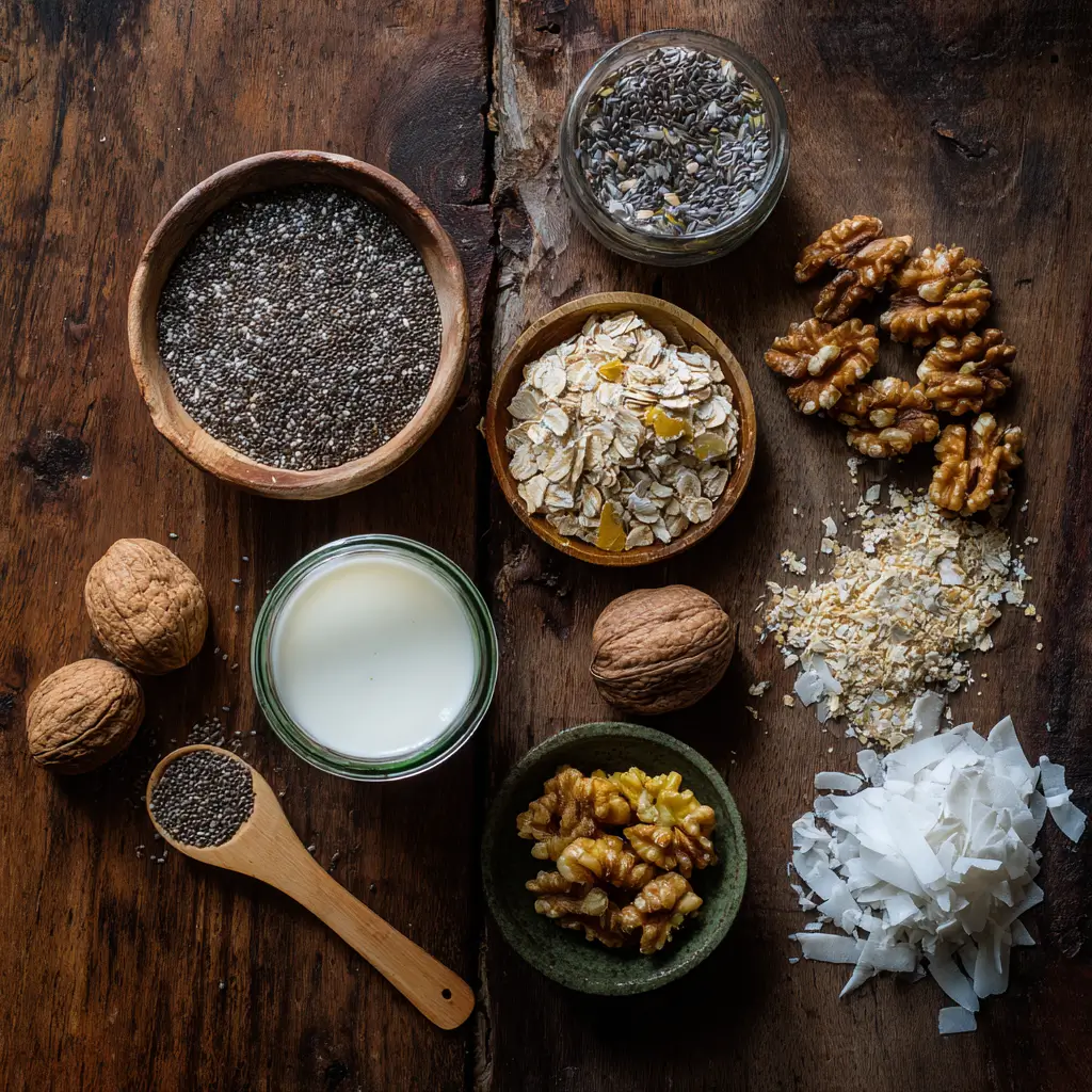 paleo overnight oats ingredients chia flax nuts coconut