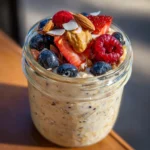 paleo overnight oats in mason jar with berries and nuts