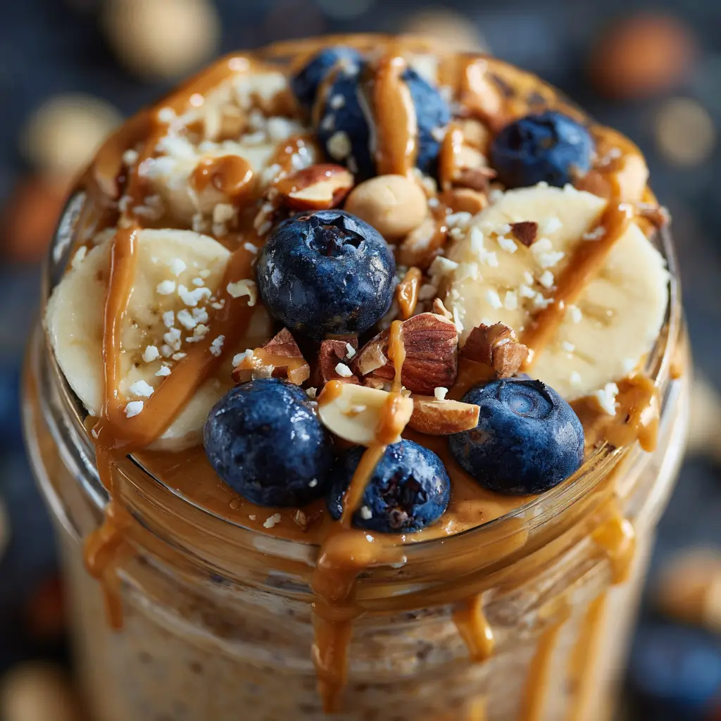 peanut butter banana overnight oats with toppings