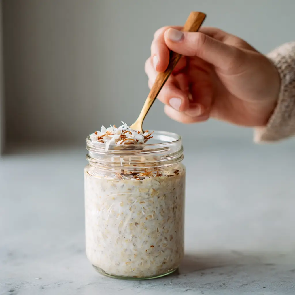 preparing paleo overnight oats in glass jar