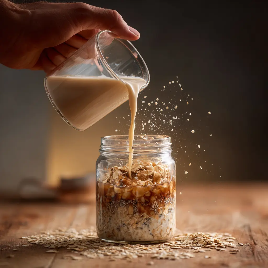 Preparing high protein vegan overnight oats with soy milk