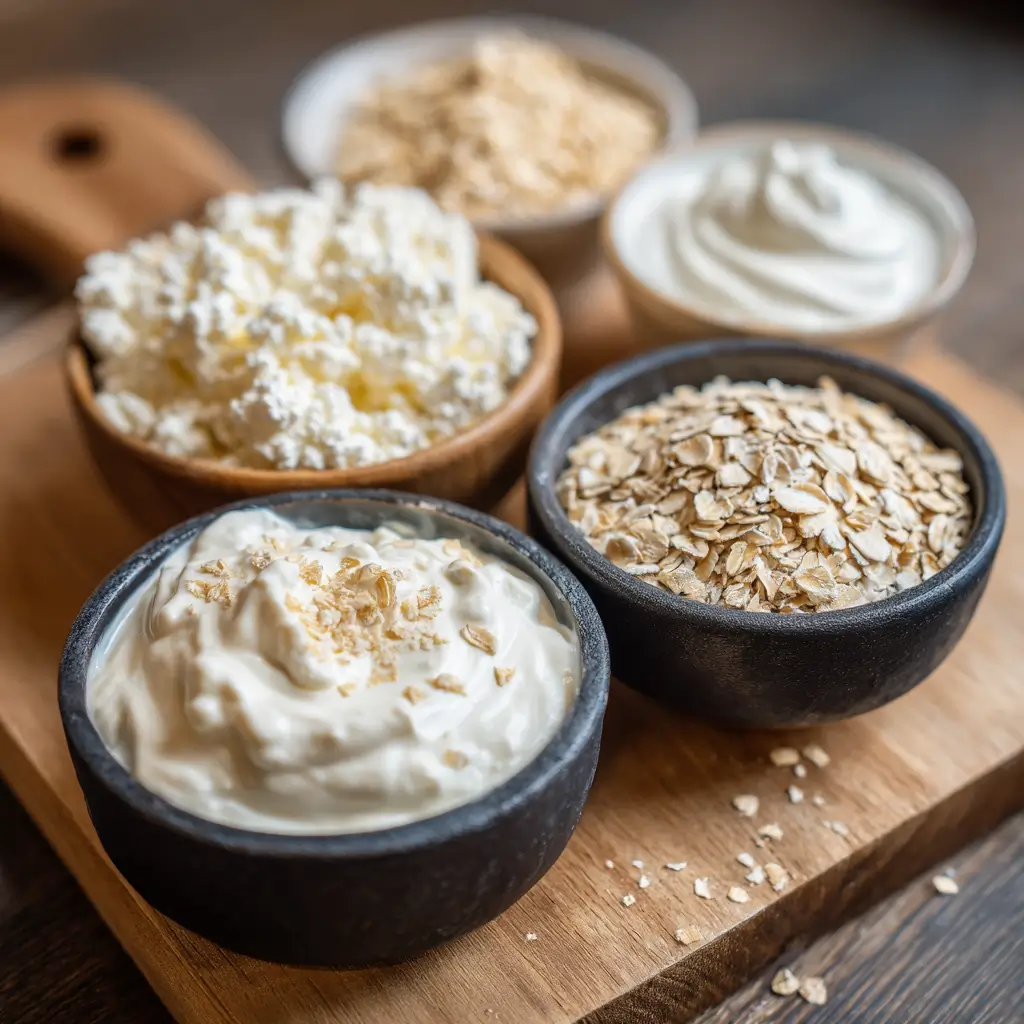 Protein sources for overnight oats including yogurt and cottage cheese