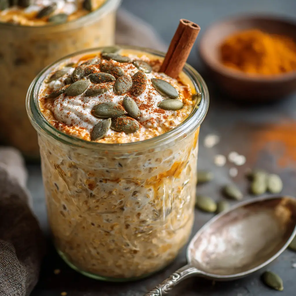 Pumpkin spice WW overnight oats topped with cinnamon