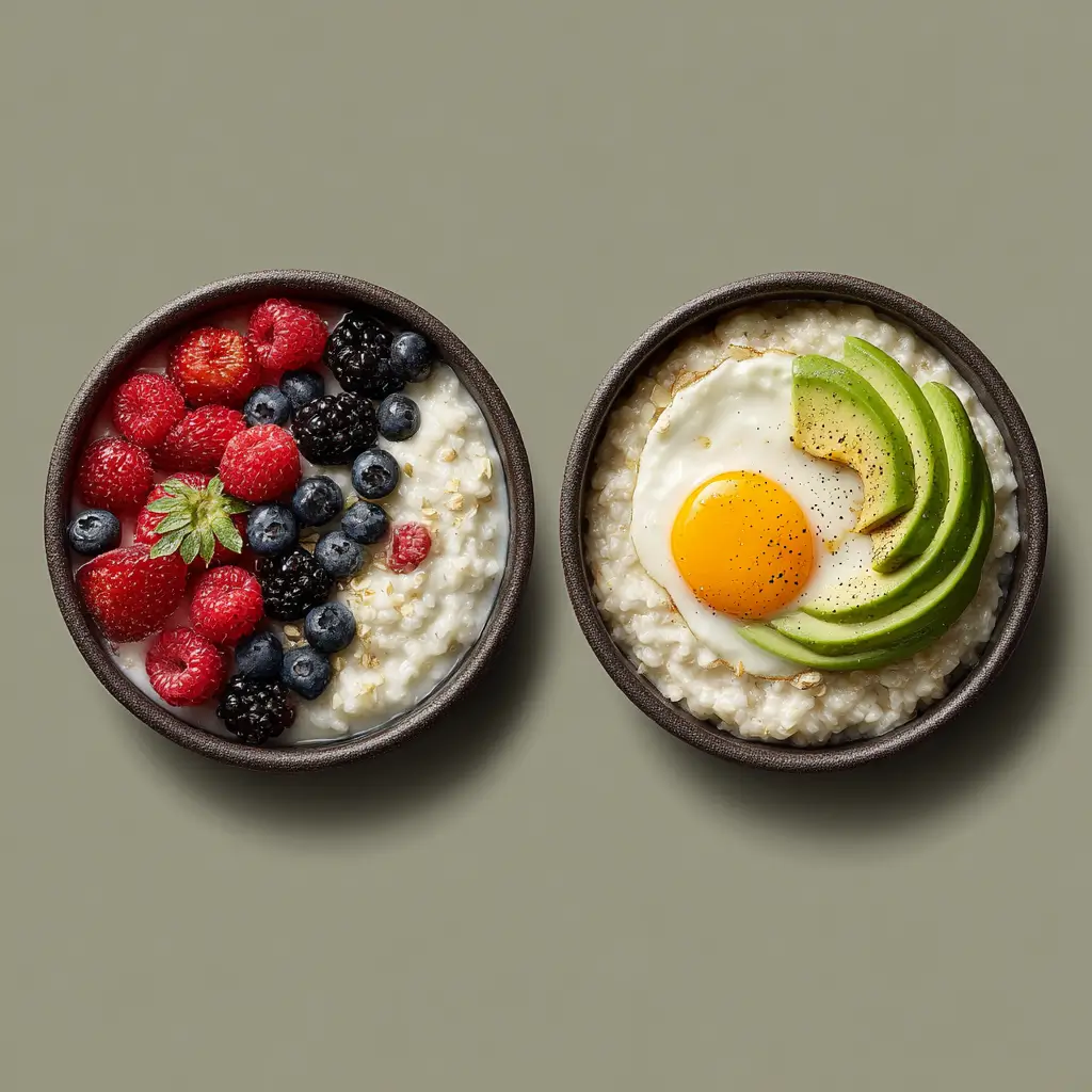 Sweet cream of rice vs savory oatmeal side by side