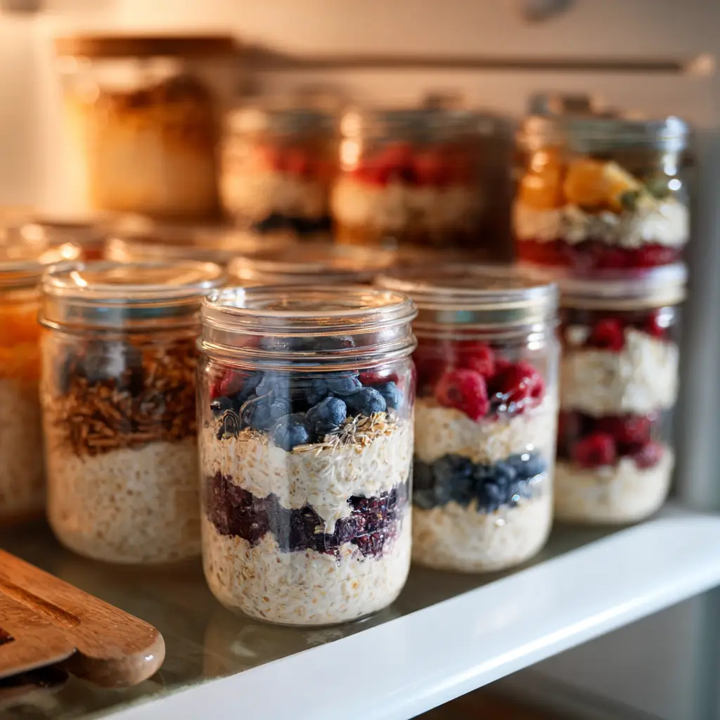 prep jars of low point overnight oats WW in the fridge