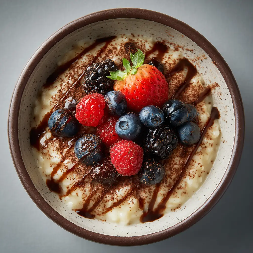 chocolate cream of rice breakfast recipe with berries
