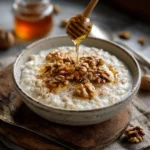 Cinnamon cream of rice breakfast with walnuts and honey
