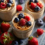 Kid friendly gluten free overnight oats with colorful fruits in jars