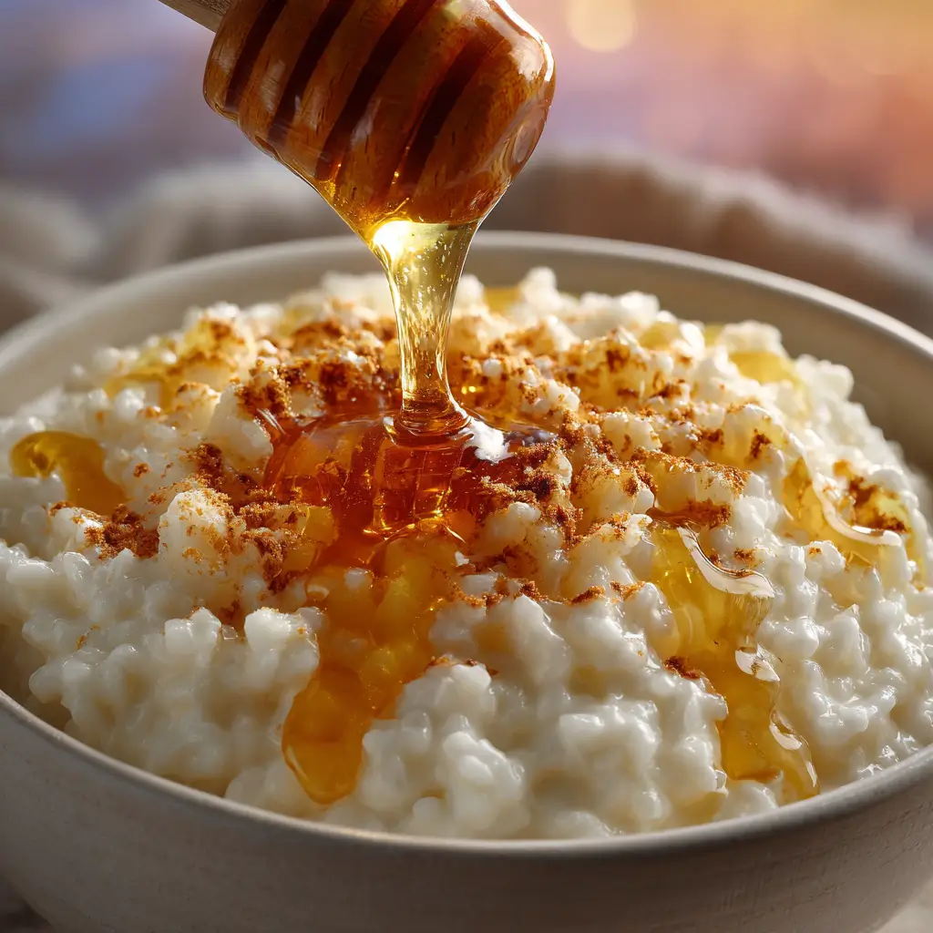Sweet cream of rice with honey breakfast bowl