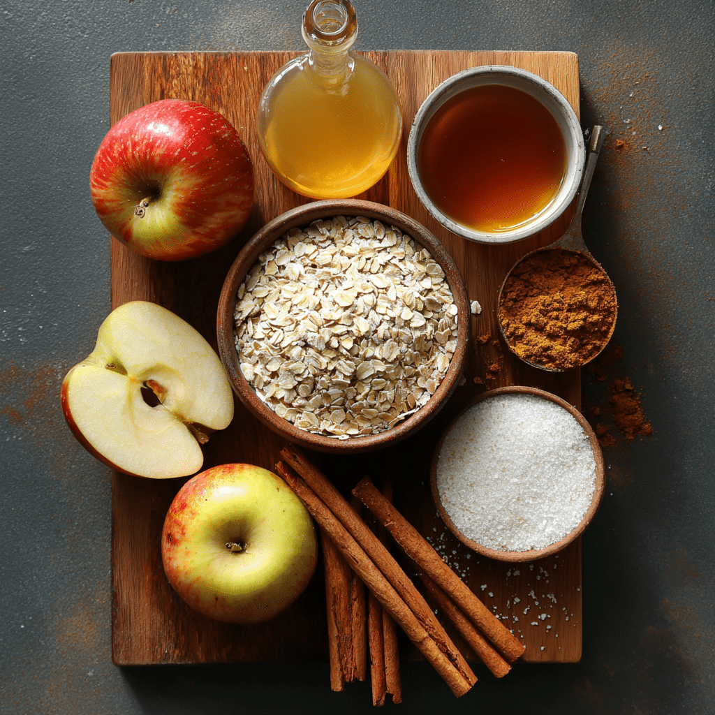 apple pie overnight oats ingredients flat lay