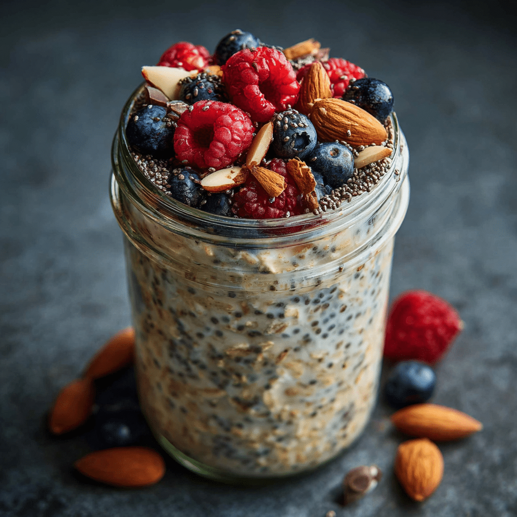 balanced overnight oats with chia and berries
