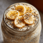 banana sugar free oats in a jar with banana slices
