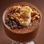 Chocolate banana nut paleo oats topped with walnuts