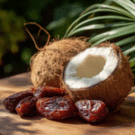 Mixing coconut milk and dates for overnight oats preparation