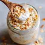 Mixing coconut yogurt overnight oats in a jar