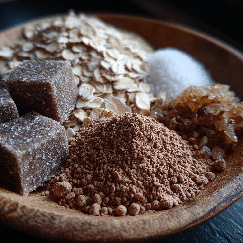 ingredients for chocolate sugar free overnight oats with monk fruit sweetener