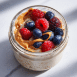 whey protein overnight oats with berries and peanut butter