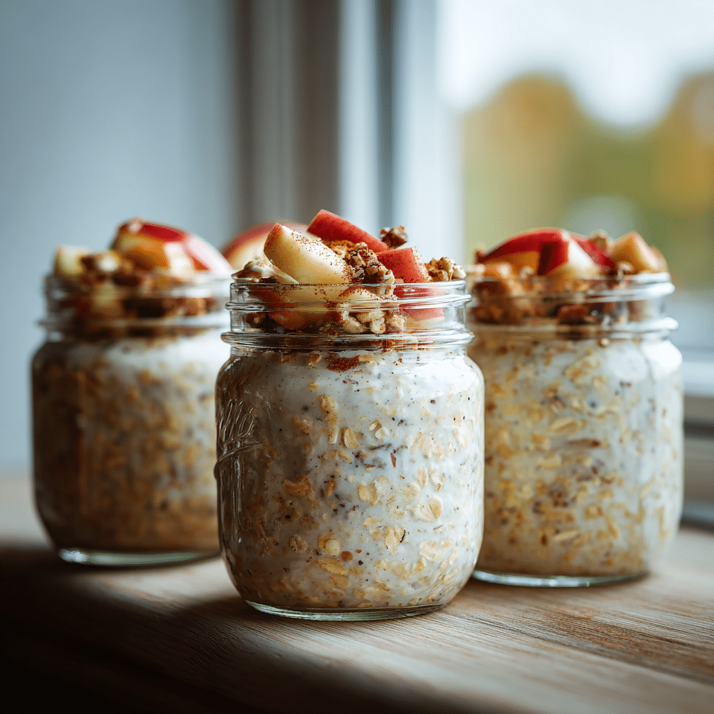 meal prep classic apple cinnamon overnight oats jars