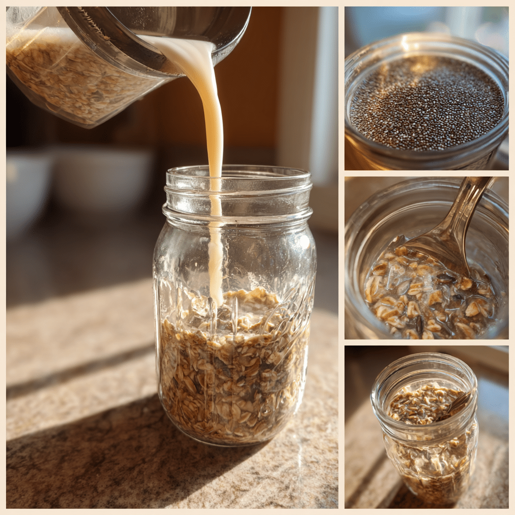 Mixing soy free overnight oats in a jar