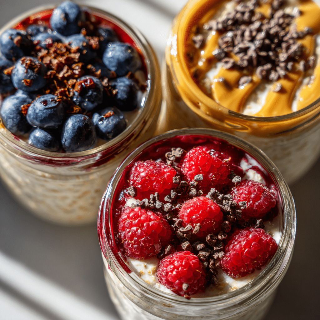 Nut free overnight oats flavor combinations with berries and seeds
