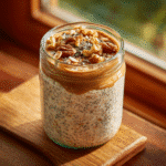 oats with healthy fats breakfast jar with nuts and seeds