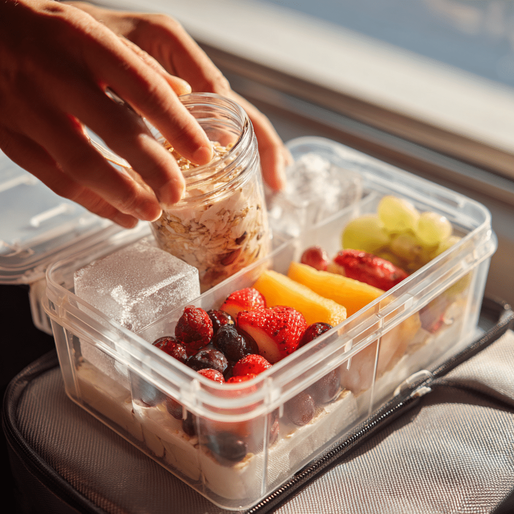 packing school-safe overnight oats into lunchbox