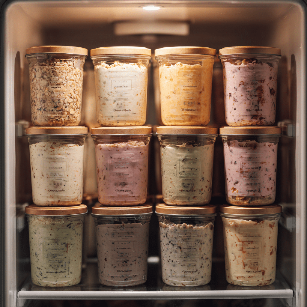 Meal-prepped seed butter overnight oats in jars.