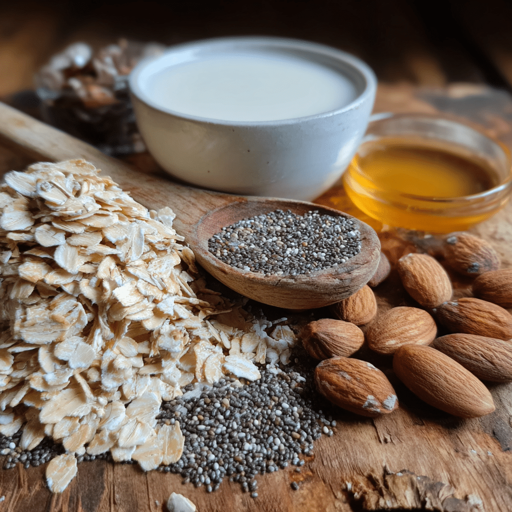 Ingredients for soy free overnight oats on a table