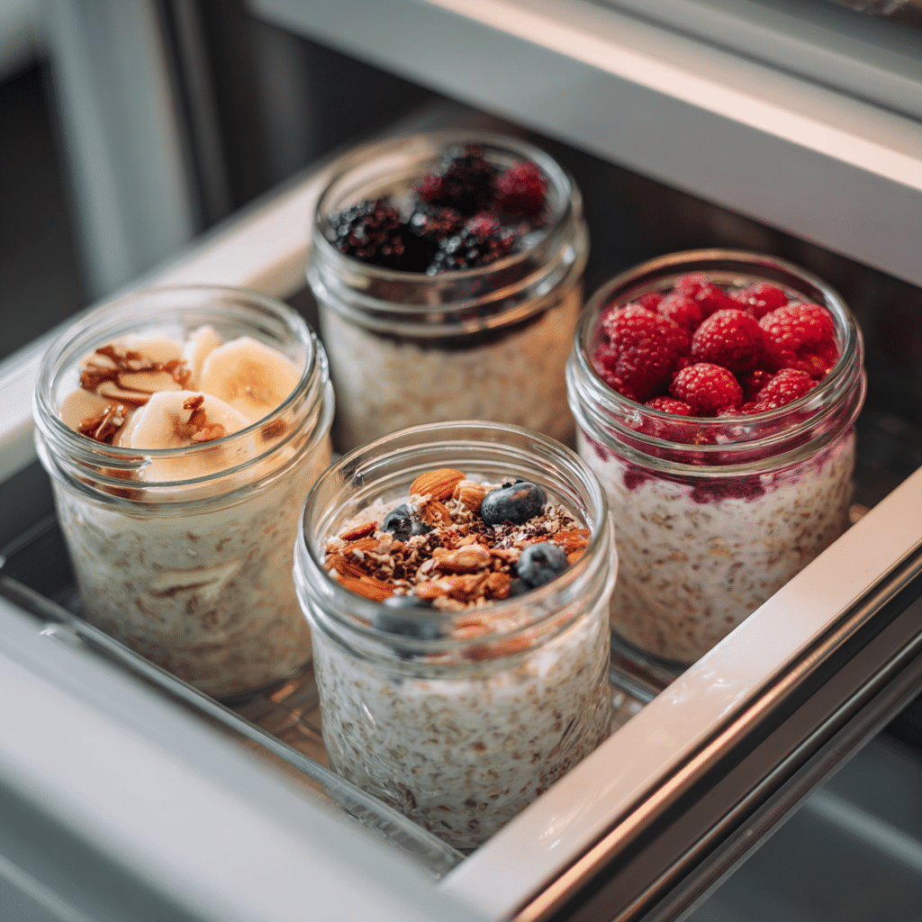 storing dairy nut free overnight oats meal prep jars