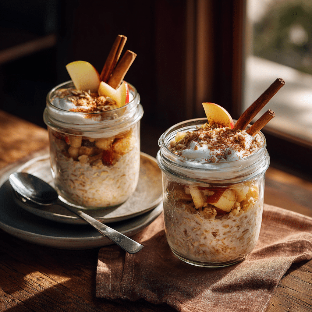 Breakfast table with apple cinnamon oats and Greek yogurt