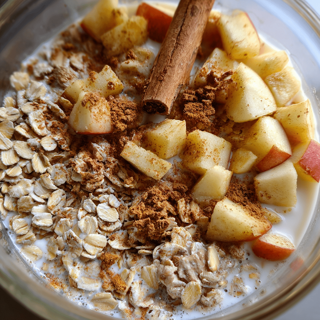 Ingredients for warm apple cinnamon overnight oats in a jar