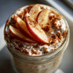 Apple cinnamon oats with Greek yogurt in a breakfast jar