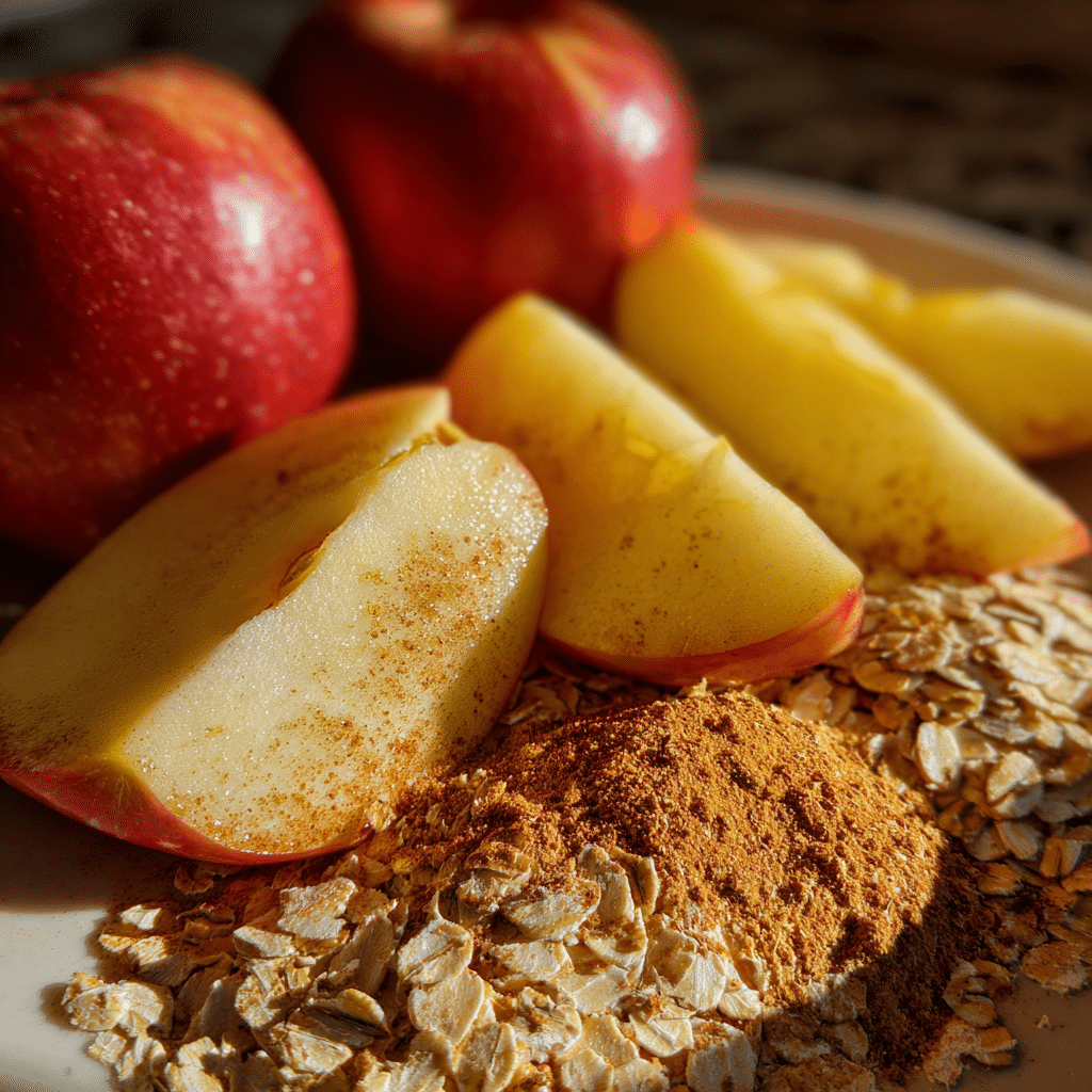 apples and cinnamon ingredients for apple cinnamon roll overnight oats