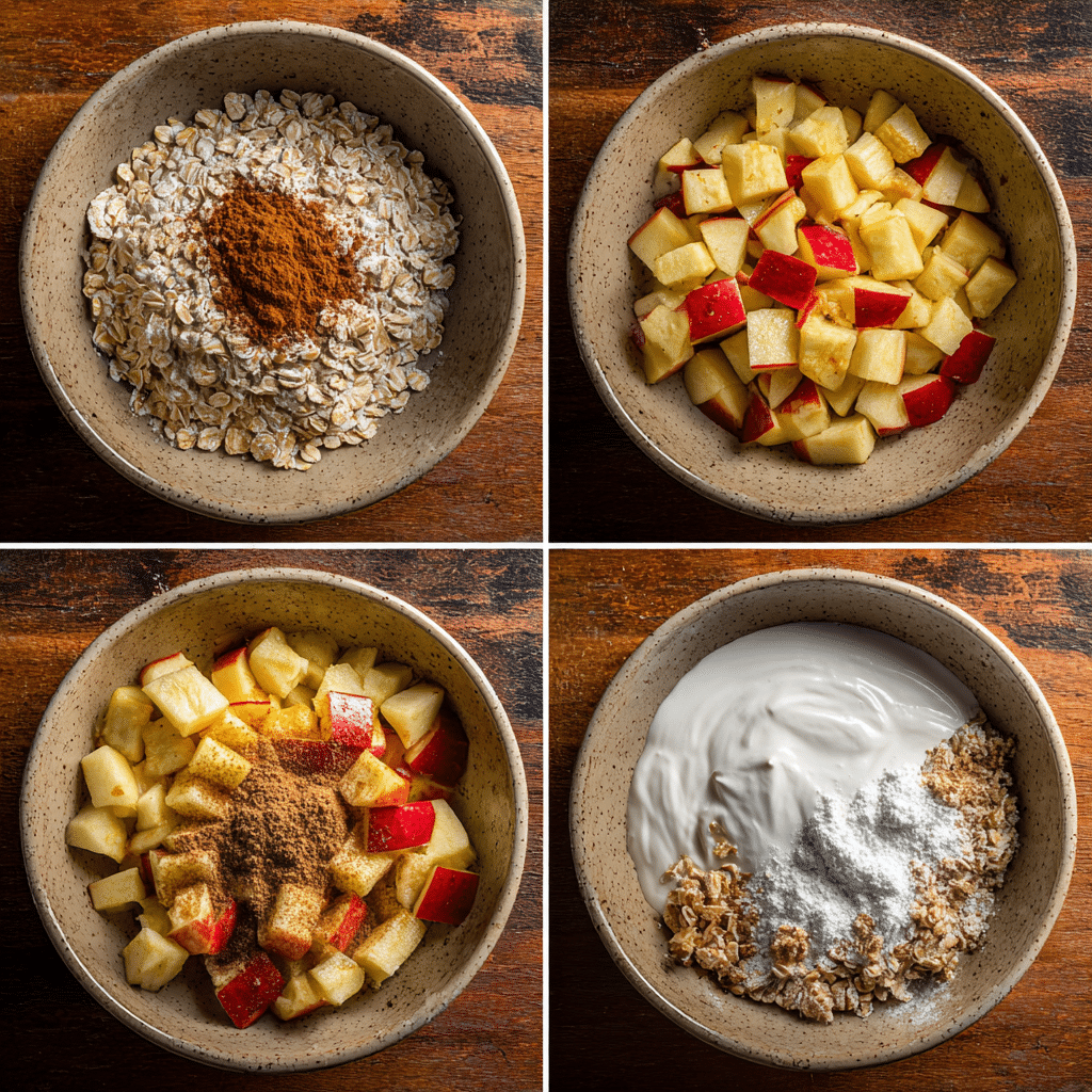 Mixing apple cinnamon oats with Greek yogurt step-by-step