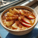 Warm apple cinnamon overnight oats with fresh apples and cinnamon