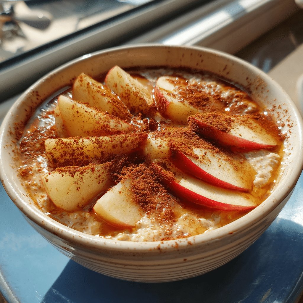 Warm apple cinnamon overnight oats with fresh apples and cinnamon